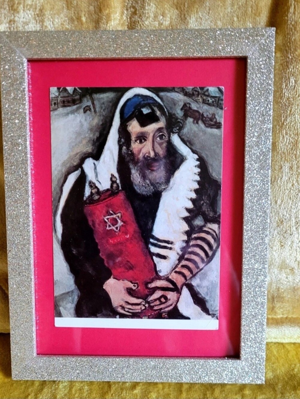 RABBI WITH TORAH, MARC CHAGALL ART CARD FRAMED In Beautuful 5X7 Frame